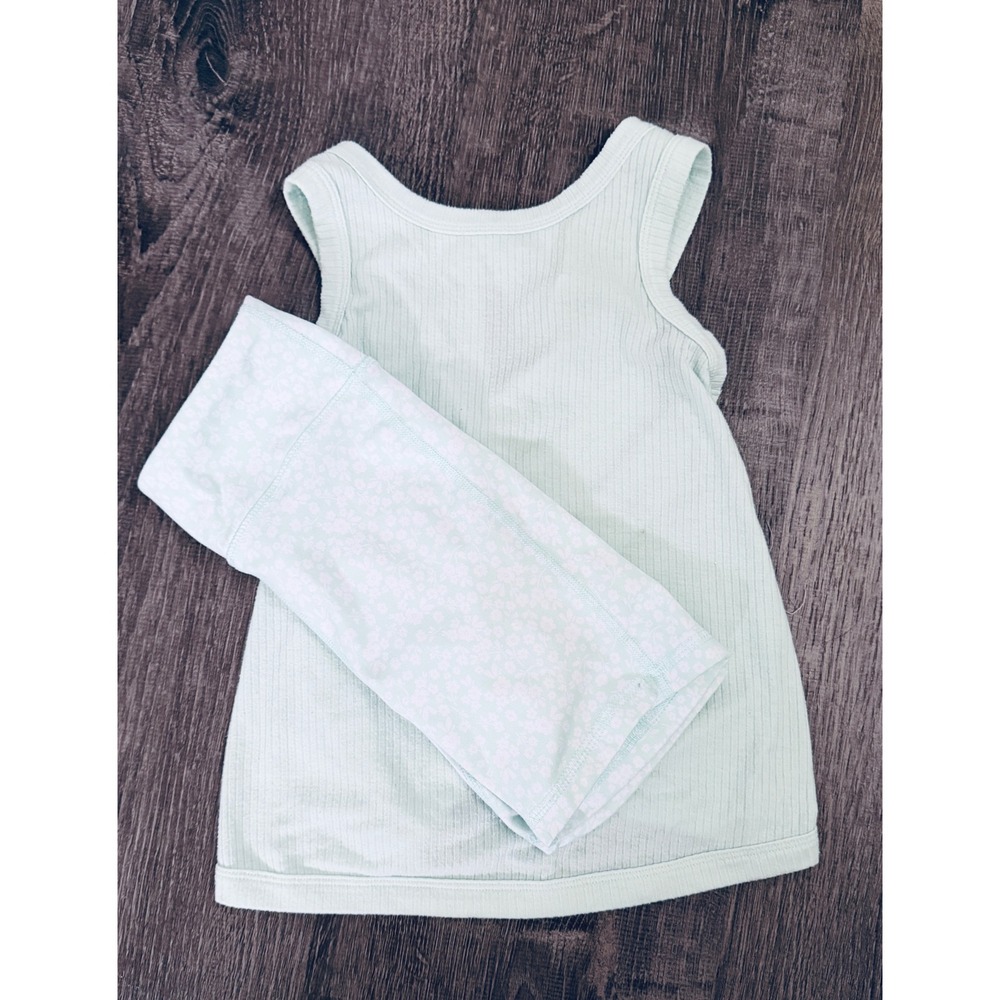 Yogalicious Girls Mint Green Ribbed Trinity Tank and Floral Leggings Set S 7-8